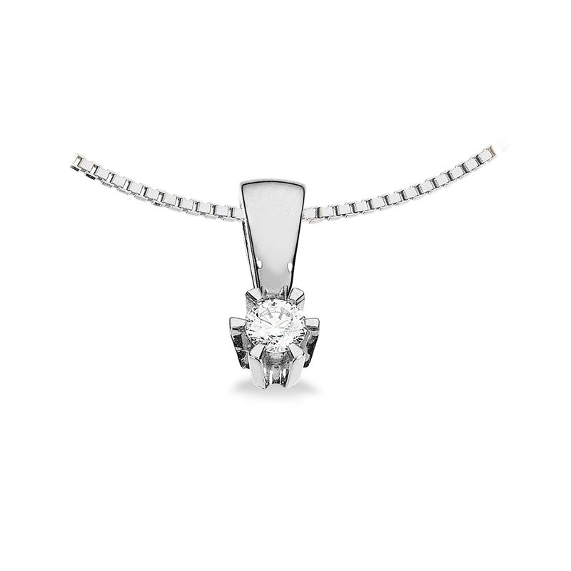 Scrouples prinsesse vedhæng i 14 kt. hvidguld med diamant, mod hvid baggrund