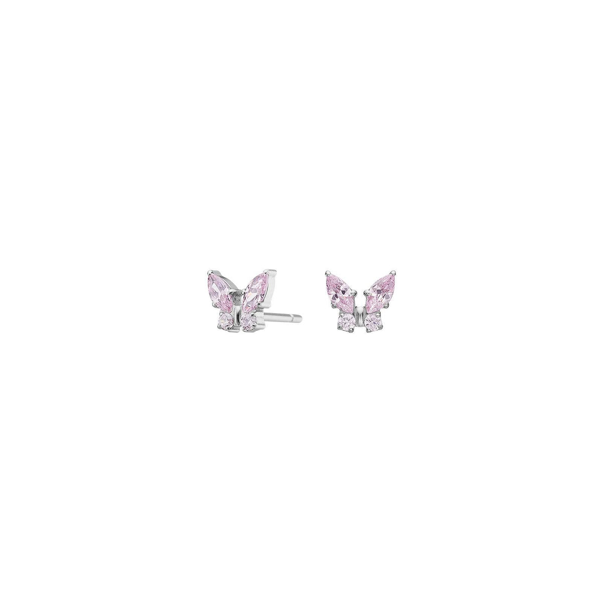 Nordahl Andersen sommerfugl ørestikker i titanium med pink zirkonia — allergivenlige og feminine