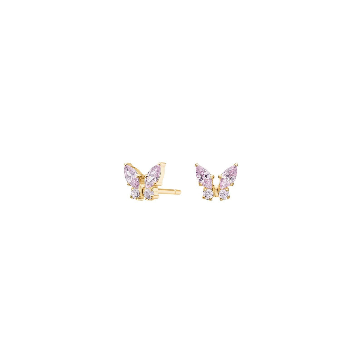 Nordahl Andersen sommerfugle ørestikker i forgyldt titanium med pink zirkonia