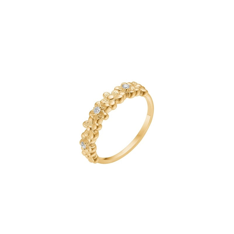 Lund Copenhagen blomsterring i 8 karat guld med brillantslibede diamanter på 0,06 ct