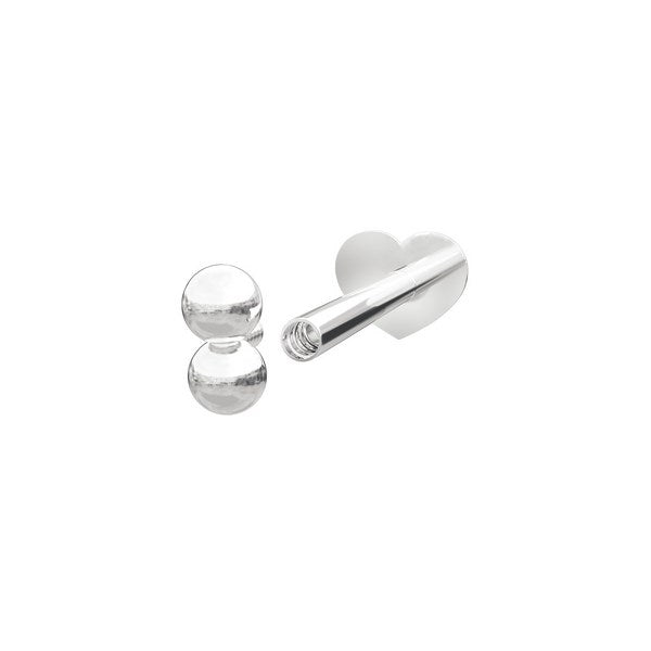 Nordahl Andersen labret piercing i rhodineret sølv med to kugler, set fra siden