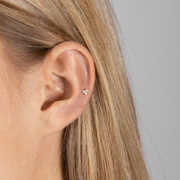 Nordahl Andersen piercing i 14 kt. guld med 3 diamanter i blomstfatning – set fra siden