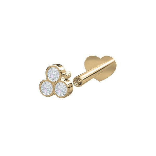 Nordahl Andersen piercing i 14 kt. guld med 3 diamanter i blomstfatning – nærbillede af fatning