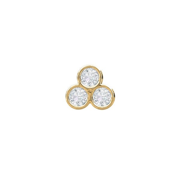 Nordahl Andersen piercing i 14 kt. guld med 3 diamanter i blomsterform – nærbillede af fatning
