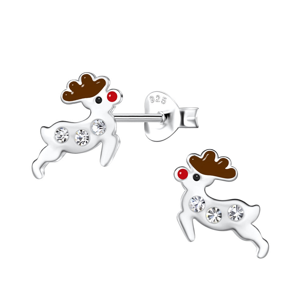 ByBirch juleøreringe med Rudolph i sterlinssølv, farvet emalje og zirkonia