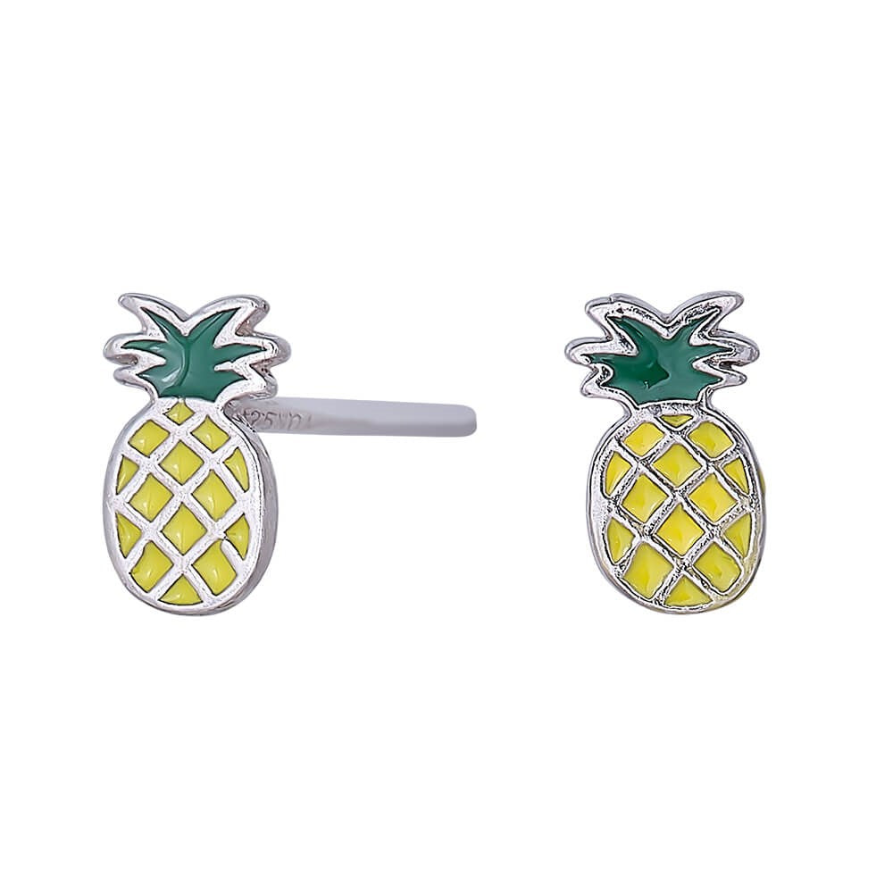 Nordahl Andersen børneørestikker med ananas og emalje i rhodineret sølv