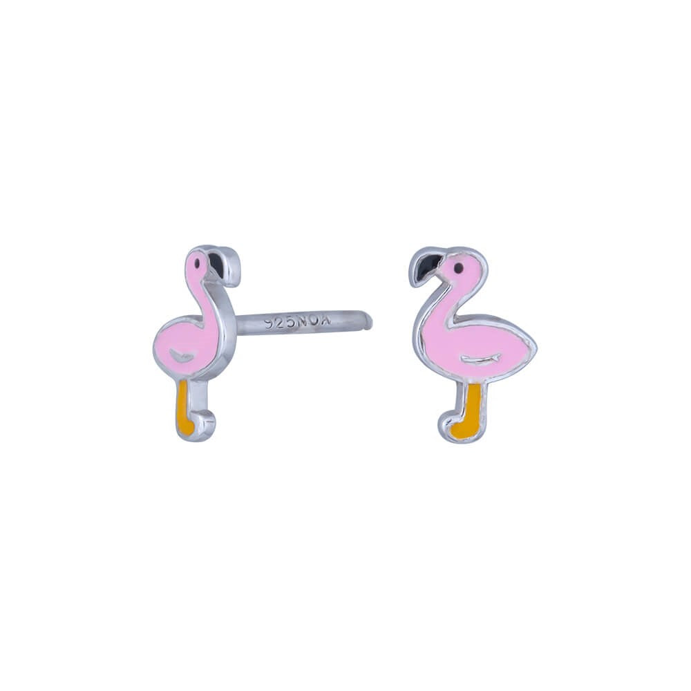 Nordahl Andersen børneørestikker i rhodineret sølv med pink flamingo motiv, 7 mm