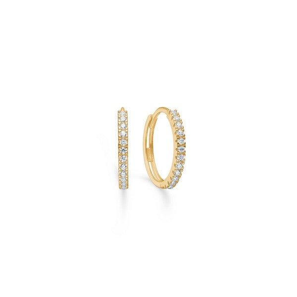 Mads Z Sparkle creoler i 8 kt guld med hvide zirkonia langs fronten, 13 mm