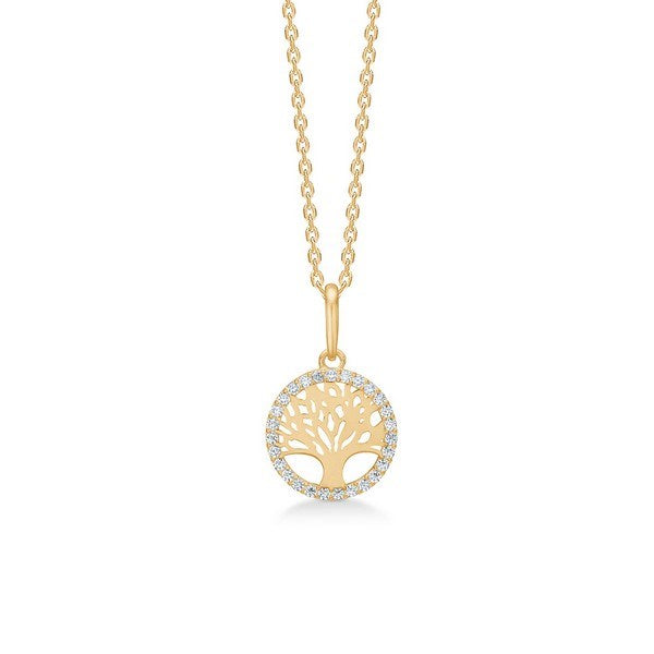 Mads Z Tree of life vedhæng i 8 karat guld med klare zirkoner – diskret og feminint design