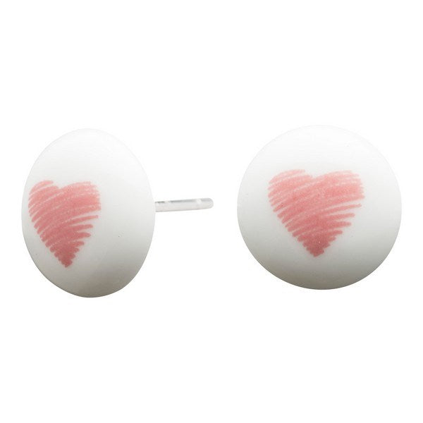 Nordahl Andersen ørestikker i blank sølv med rosa hjerte i porcelæn, 10,5 mm