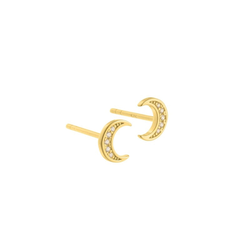 Aqua Dulce Moon Earstuds – halvmåne ørestikker i forgyldt sølv med zirkonia