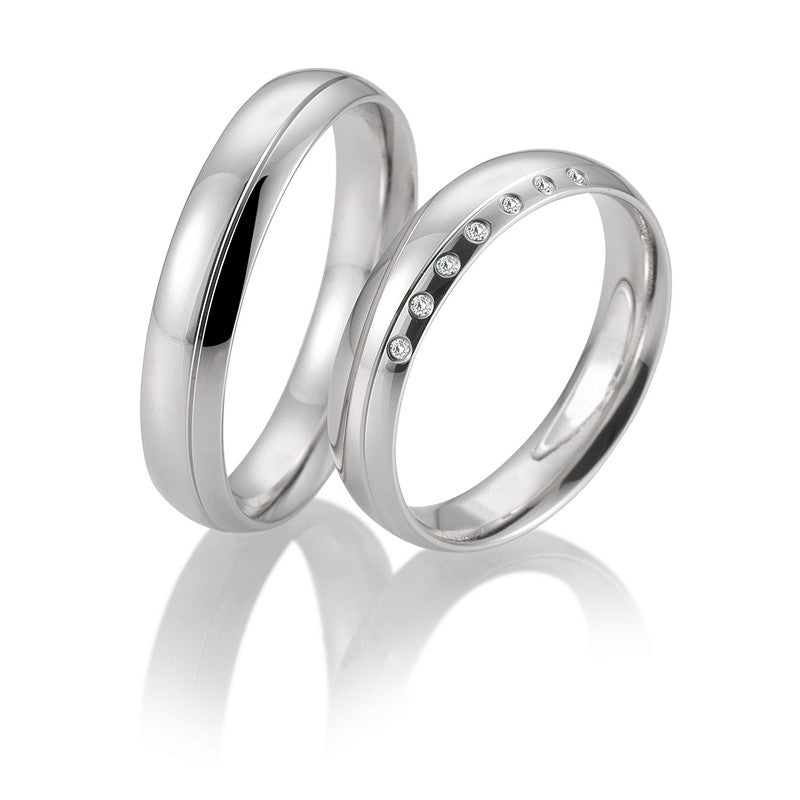 Breuning guldvielsesringe i 8-14 kt hvidguld med 0,039 ct