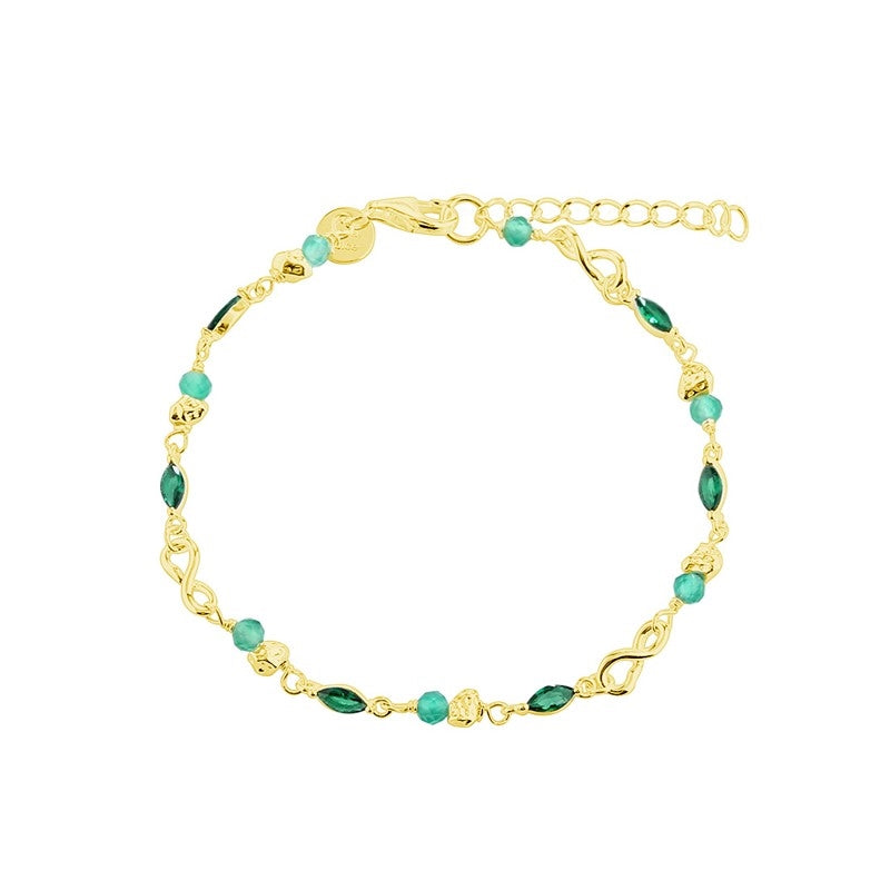 Aqua Dulce Green Garden armbånd i forgyldt sølv med grøn agat og grønne zirkonia