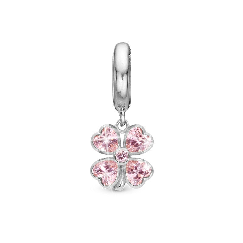 Christina Pink Heart Clover charm i sølv med zirkonia til læderarmbånd