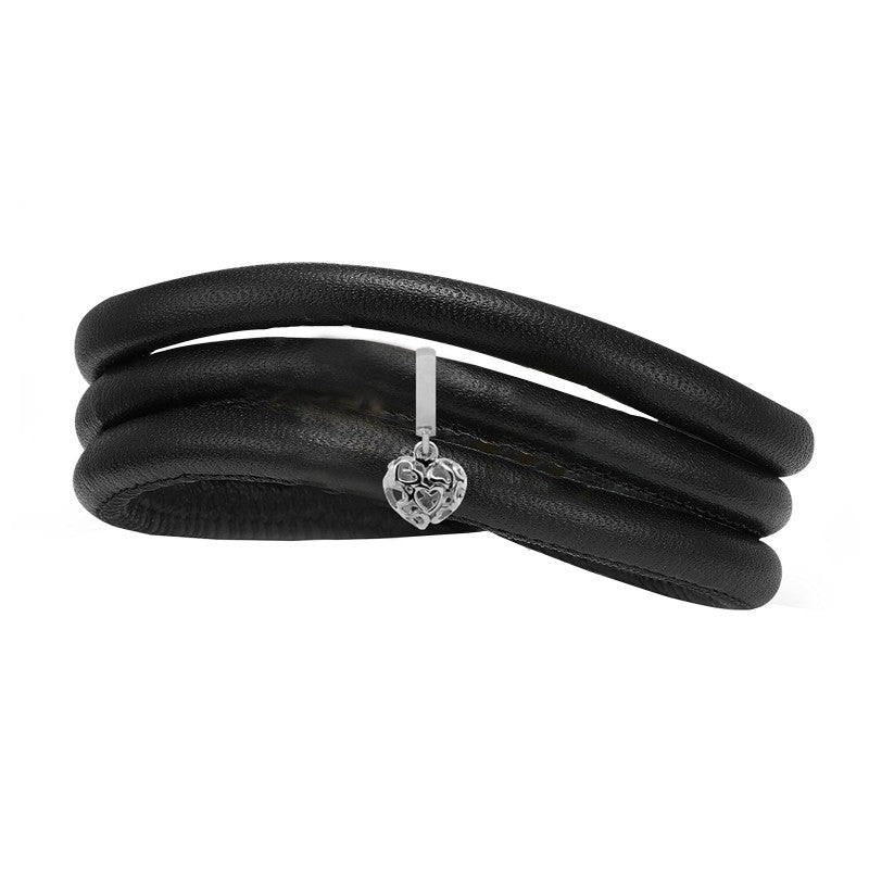 Christina Heart Beat Love læderarmbånd med charm i sølv