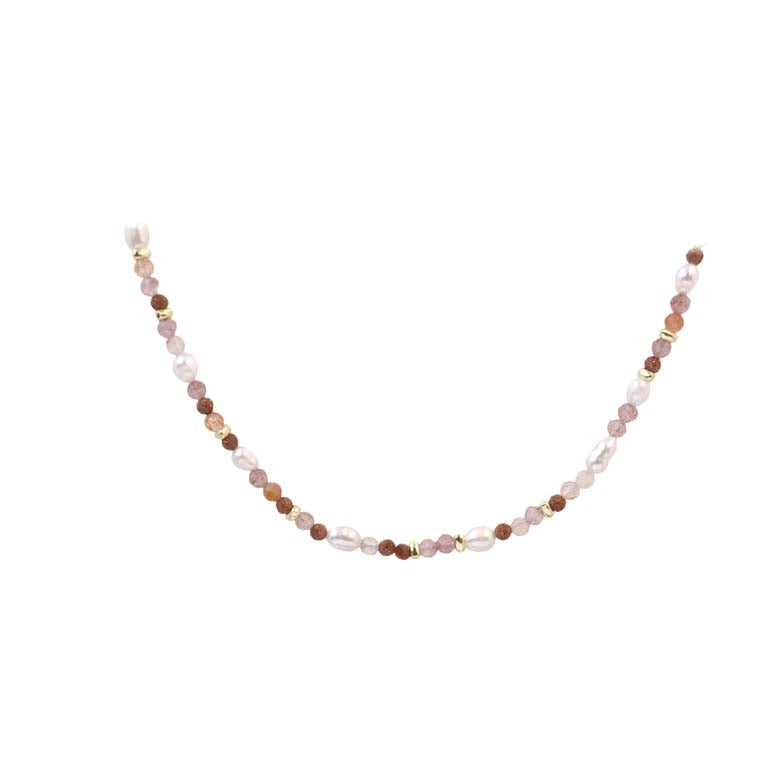 Aqua Dulce Peachy Necklace i forgyldt sølv med kvarts og ferskvandsperler