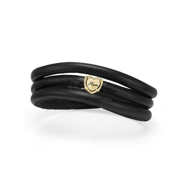 Christina Mors Dag læderarmbånd med charm i forgyldt sølv