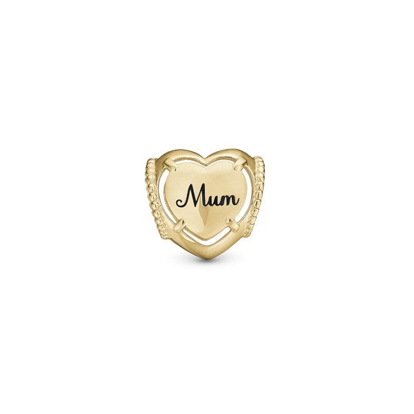 Christina MUM I Love You charm i forgyldt sølv til læderarmbånd
