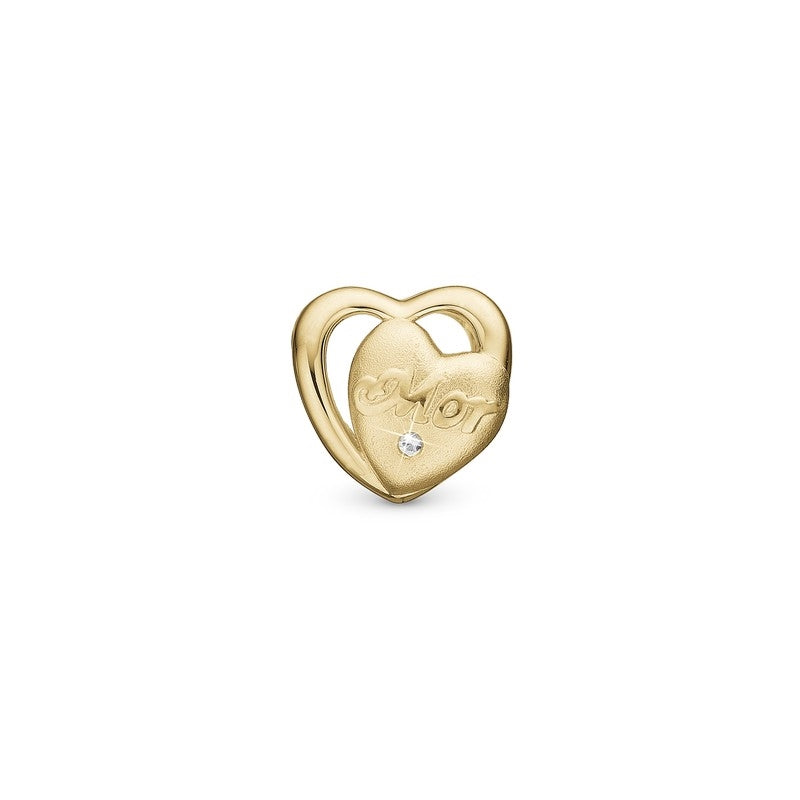 Christina Mor I Love You charm i forgyldt sølv med zirkonia til læderarmbånd