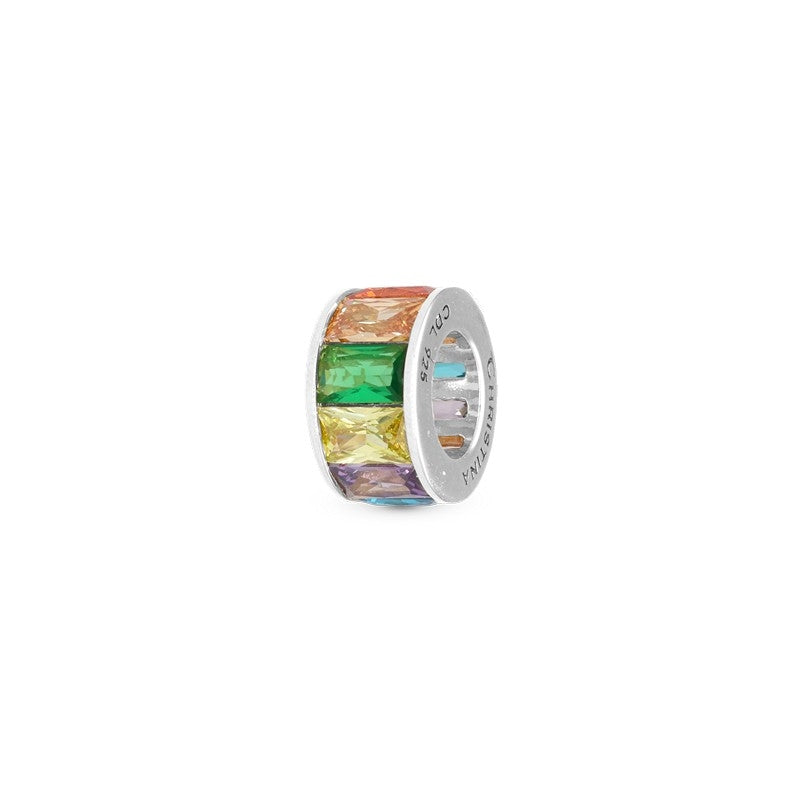 Christina Multi Color Baguette charm i sølv med zirkonia til læderarmbånd set fra en anden vinkel