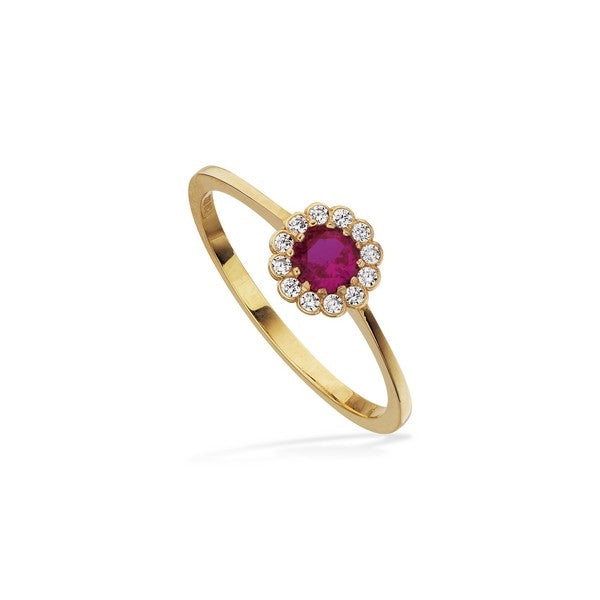Scrouples ring i 8 karat guld med blomsterformet roset af pink og hvide zirkonia