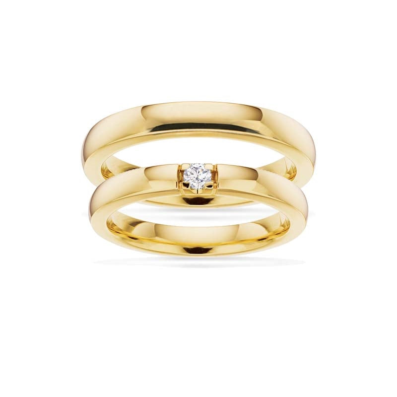 Scrouples Grace vielsesringe i 14 karat guld med diamanter – set fra siden