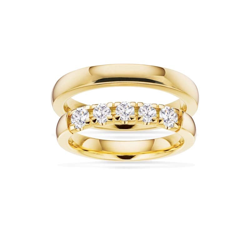 Scrouples Grace vielsesringe i 14 karat guld med diamanter – liggende på flade