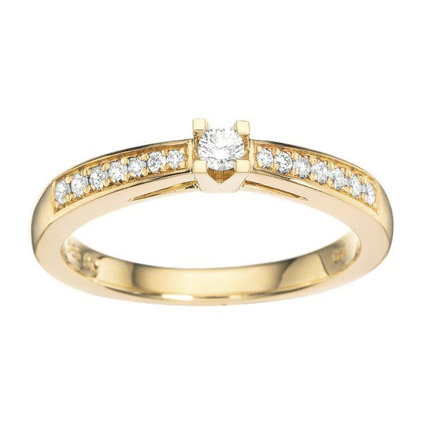 Kleopatra Queen ring i 14 karat guld med 15 diamanter – nærbillede af fatning