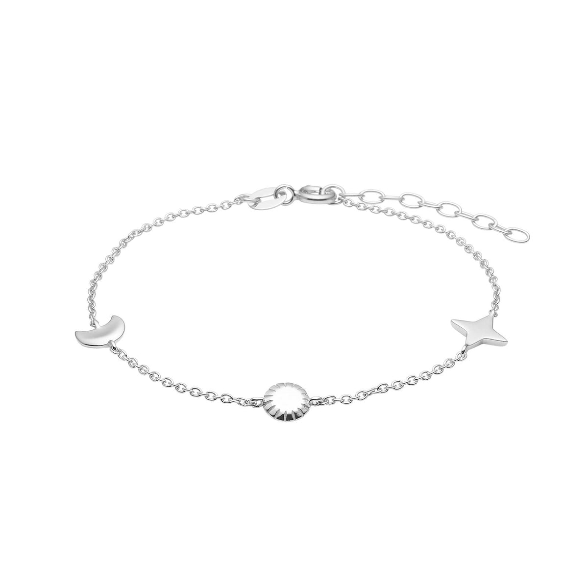 Nordahl Andersen armbånd i rhodineret sølv med måne, sol og stjerne symboler