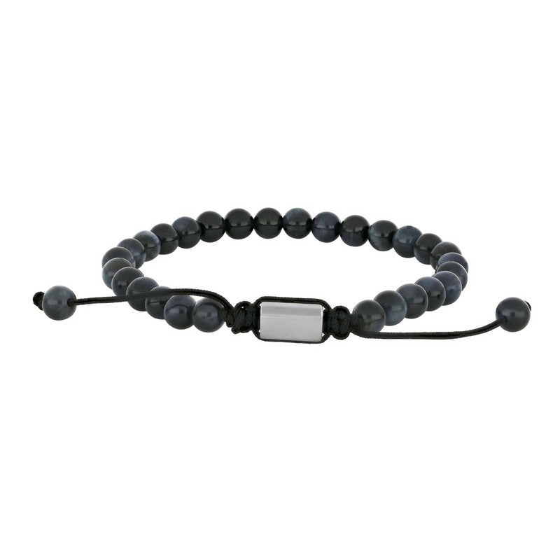 Nordahl Andersen Son of Noa armbånd med blue tiger eye-perler i stål, set fra siden