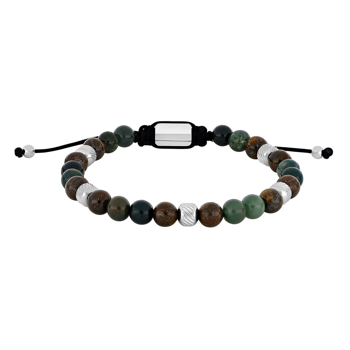 Nordahl Andersen Son of Noa herrearmbånd med moss agate og bronzitite perler i stål, 8 mm
