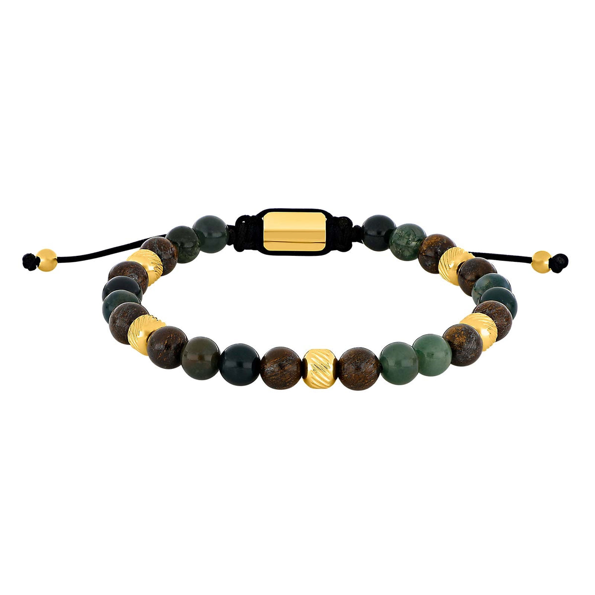 Nordahl Andersen Son of Noa herre armbånd i forgyldt stål med moss agate og bronzitite sten
