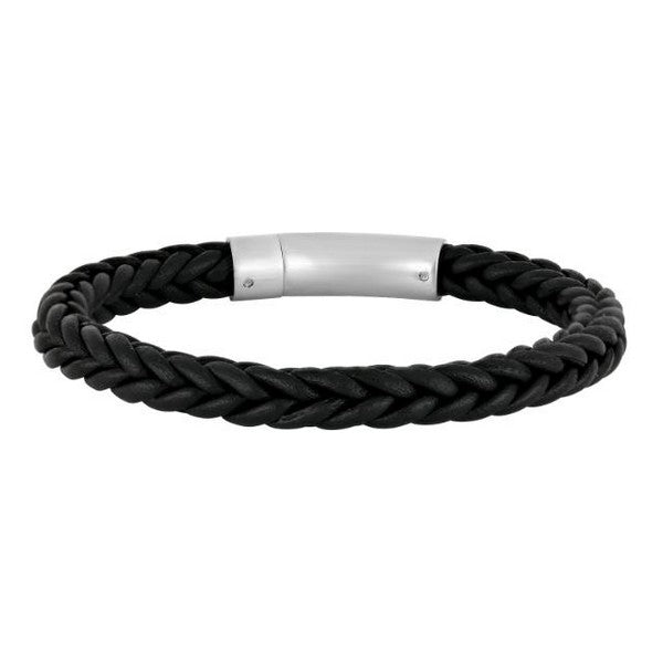 Nordahl Andersen Son of Noa flettet kalveskind herrearmbånd med stållås, set fra siden