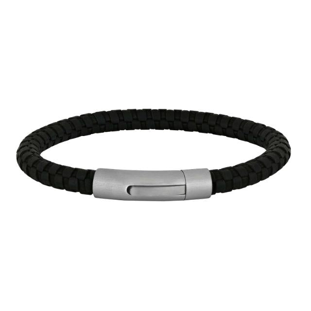 Nordahl Andersen herrearmbånd i flettet sort kalveskind med stållås – set fra siden