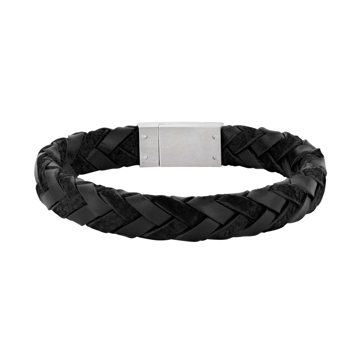 Nordahl Andersen flettet læderarmbånd i sort kalveskind – nærbillede af detalje