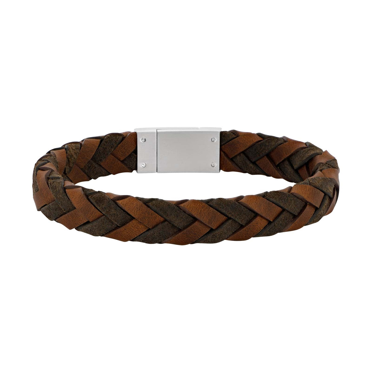 Nordahl Andersen flettet læderarmbånd i brun kalveskind med stållås – set fra siden
