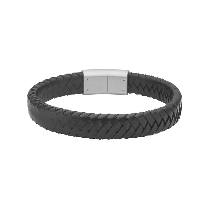 Son of Noa armbånd til mænd i sort kalveskind med magnetlås i rustfrit stål