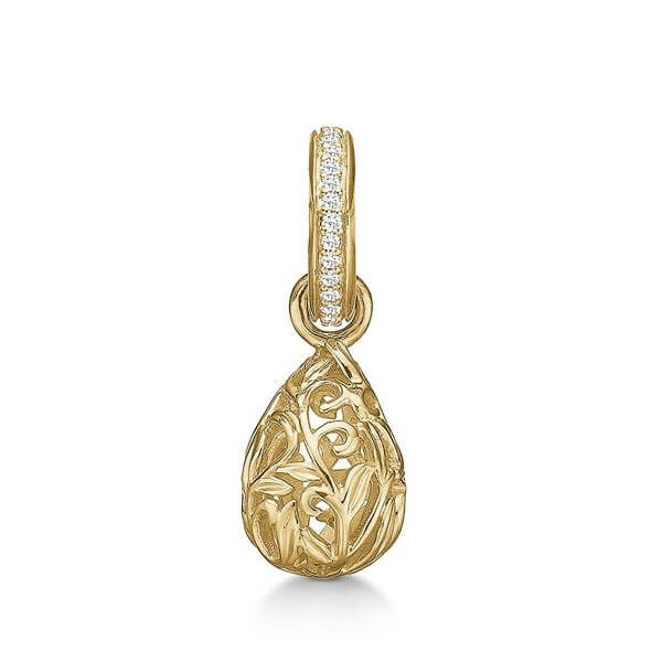 STORY by Kranz & Ziegler dråbe charm i 8 karat guld med blomsterudskæring og hvide zirkonia