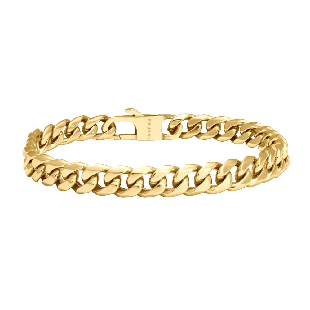 Nordahl Andersen Son of Noa herre armbånd i blank poleret IP stål med råt kædemønster, 8 mm bredt