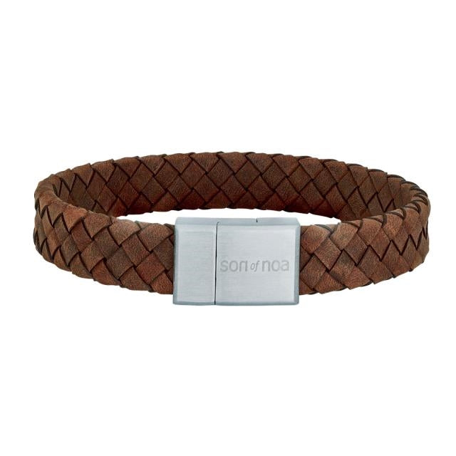 Nordahl Andersen Son of Noa herre armbånd i flettet brun læder med magnetisk stållås