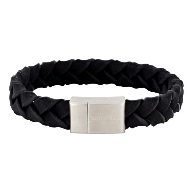 Nordahl Andersen Son of Noa armbånd til mænd i sort flettet læder med magnetlås i rustfrit stål
