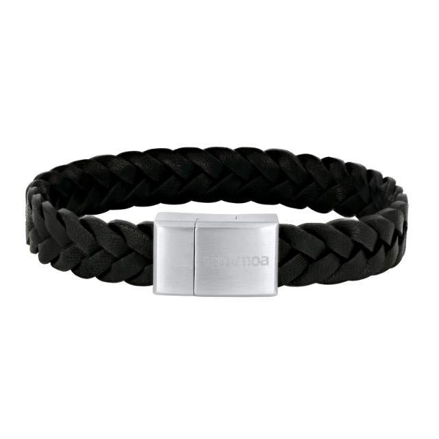 Nordahl Andersen Son of Noa armbånd til mænd i flettet sort læder med magnetisk stållås