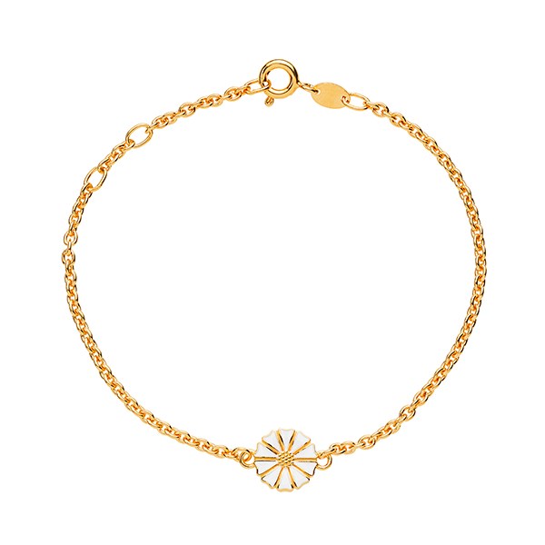 Lund Copenhagen marguerit armbånd i forgyldt sølv med hvid emalje blomst, 9 mm