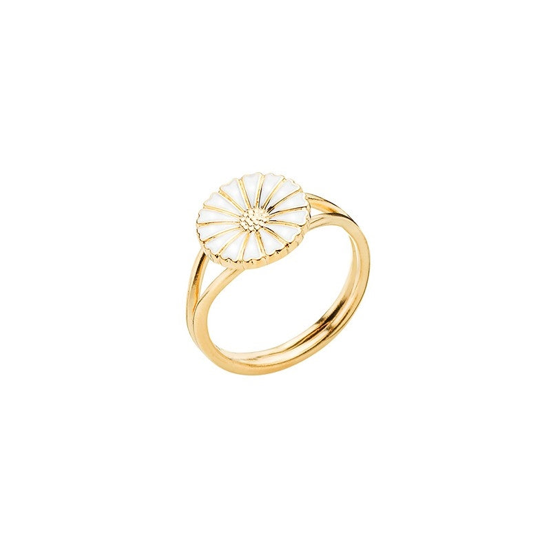 Lund Copenhagen marguerit ring i forgyldt sølv med hvid emalje, 11 mm