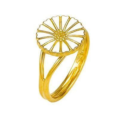 Lund Copenhagen marguerit ring i forgyldt sølv med hvid emalje, set fra siden