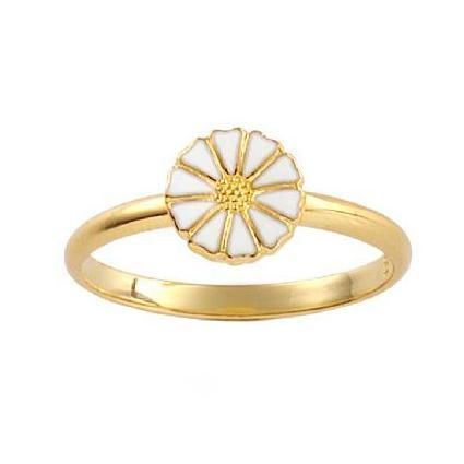 Lund Copenhagen marguerit ring i forgyldt sølv med hvid emalje blomst, 7,5 mm