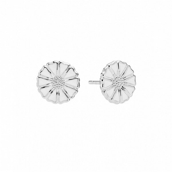 Lund Copenhagen Marguerit ørestikker i sterlingsølv med hvid emalje, 9 mm blomst