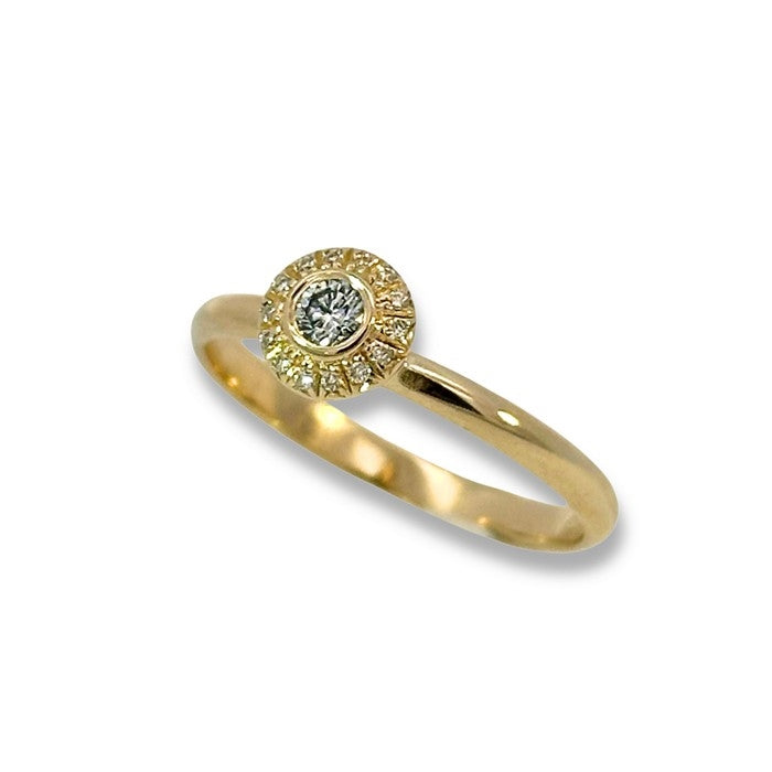 Aagaard ring i 14 kt. guld med diamanter i rosetfatning – nærbillede af fatning