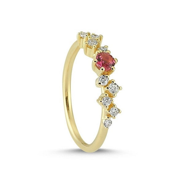 Nuran Twinkle ring i 14 kt. guld med pink turmalin og funklende brillanter