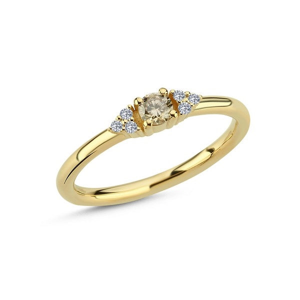 Nuran diamantring i 14 kt guld med champagnefarvet diamant og hvide brillanter i alt 0,21 ct